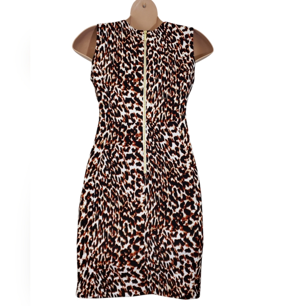 Calvin Klein Size 14 Elegant Sleeveless Scuba Animal Print Leopard Sheath Dress - Picture 6 of 15